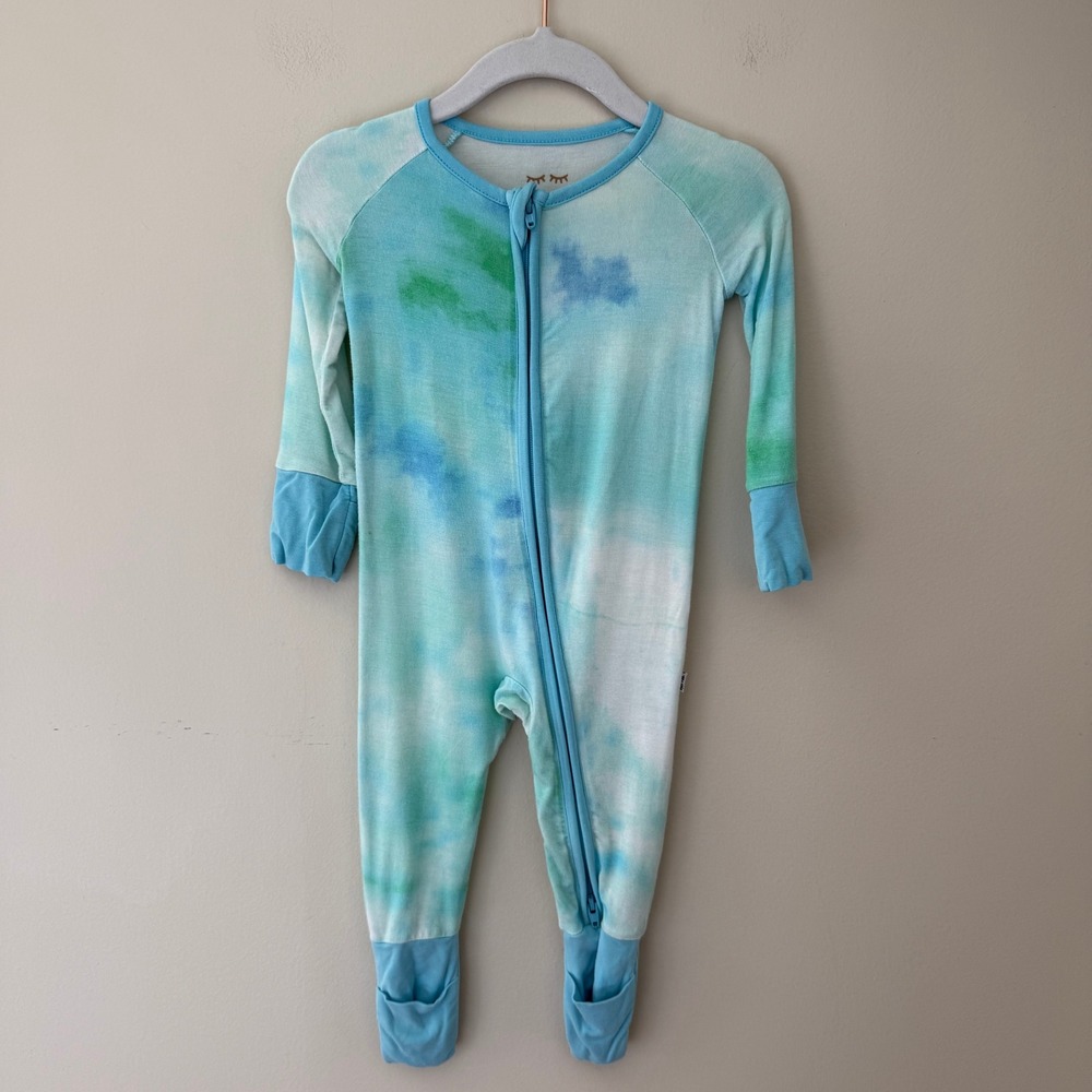 Little Sleepies Blue Green Watercolor Tie Dye Bamboo Zippy Romper 3-6 Months
